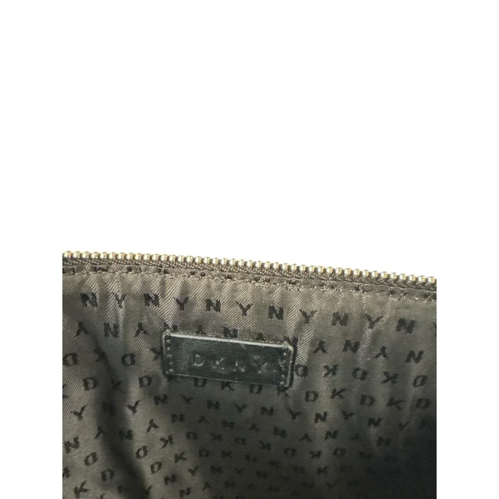 DKNY Leopard Print Wristlet Clutch Purse Bag Black Gray Zipper‎ Small Handbag